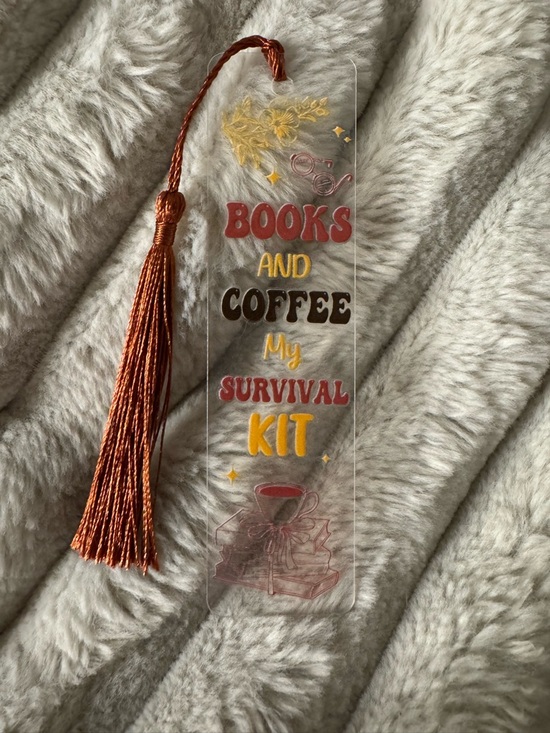Handmade Other - Books and Coffee Survival Kit Tassel Bookmark - Clear Acrylic
